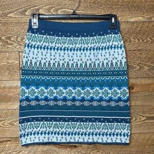 Scandic Way Of Life Mini Skirt Blue Fair isle Printed Pull-On Cotton Size XS